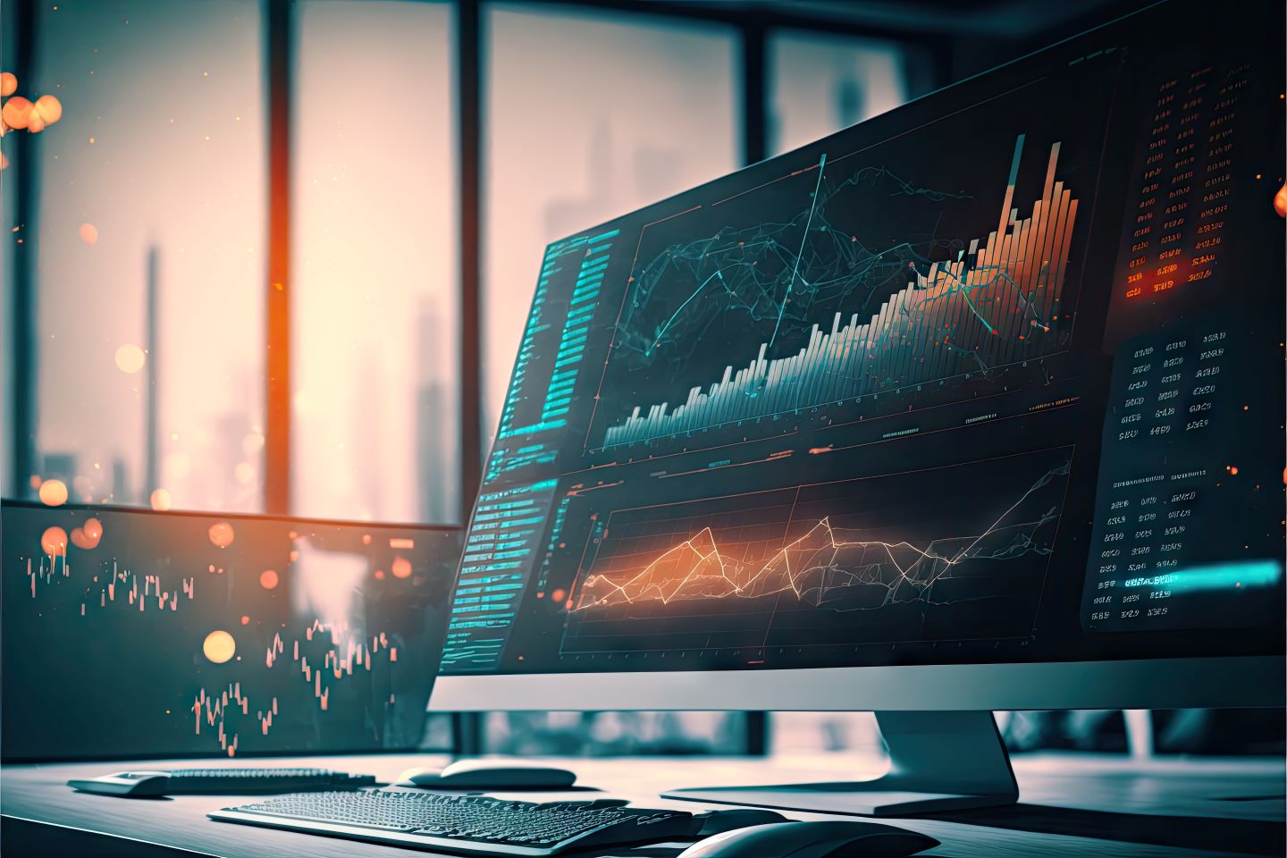 Hintergrundbild - Monitor mit Grafiken und Charts im Bild